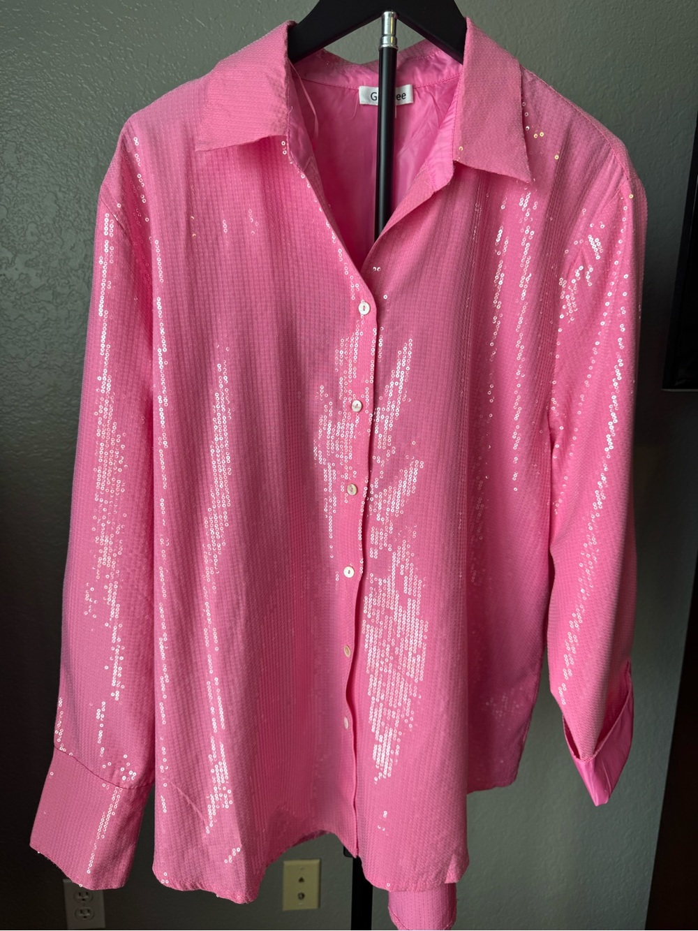Gifford Pink Sequin Button-Front Blouse